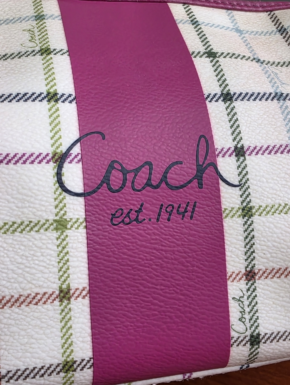 Coach Tattersall Demi Mini Shoulder Bag Pink Cream Canvas Leather Purse Y2K - Picture 2 of 16